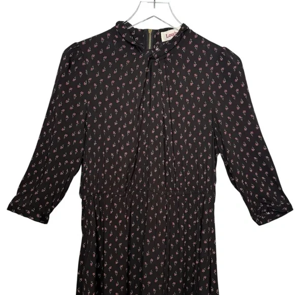 LOUCHE X ModCloth Drive Me Dainty Black Micro Floral Women’s Mid Length Dress L - Picture 6 of 14